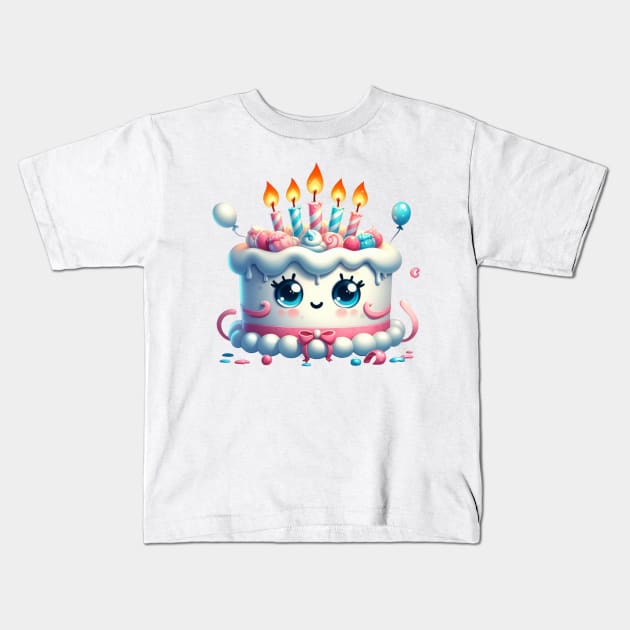 Cute Birthday Cake Kids T-Shirt by Dmytro